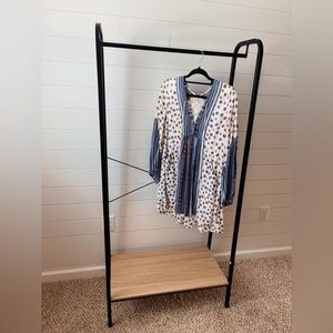 Free People White & Blue Bohemian Mini Dress